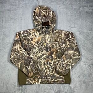 Mad Dog Gear MAX-4 Camo Hunting Jacket Mens L Fleece 1/4 Zip Hooded Pullover